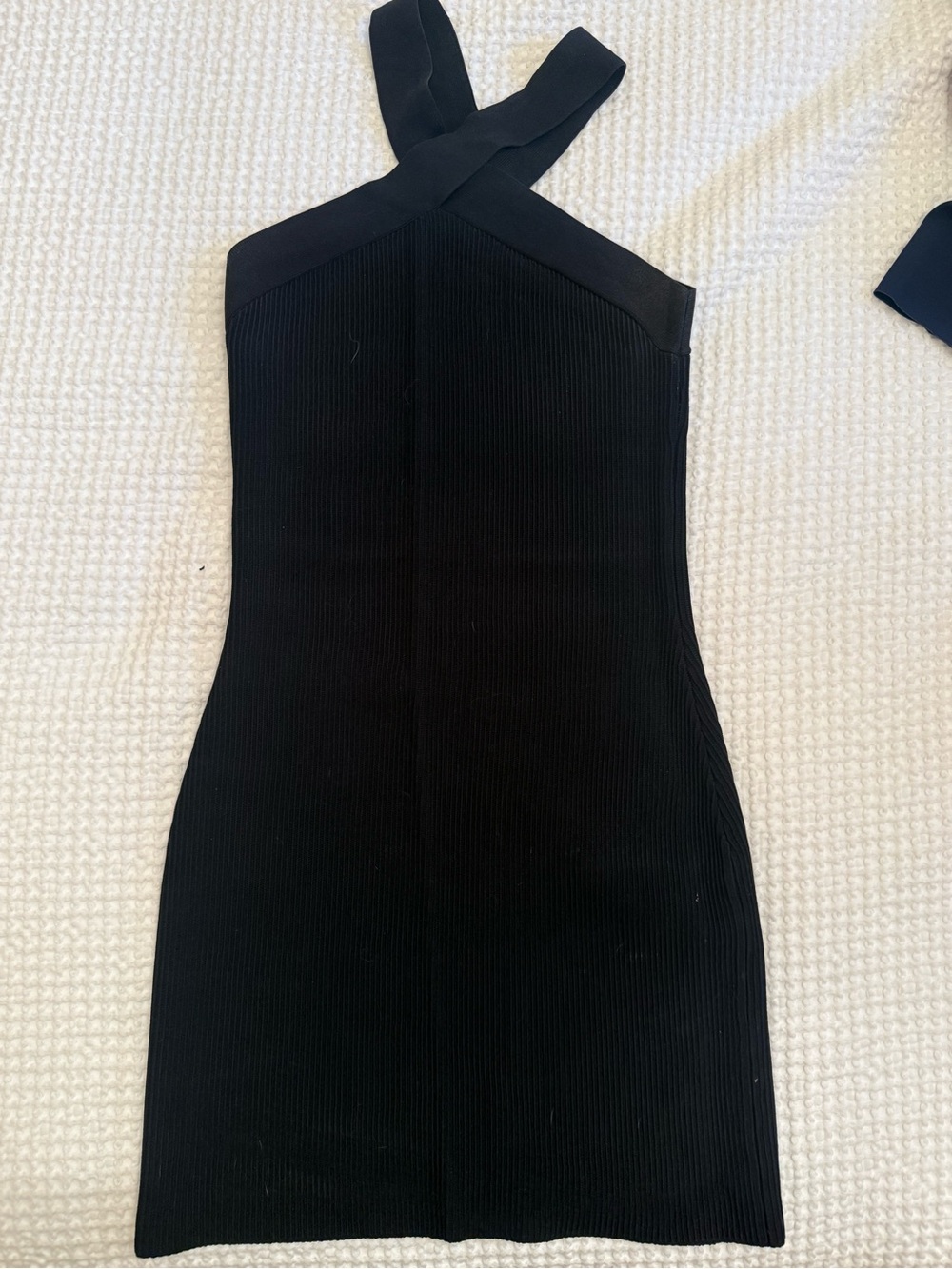 Babaton Black One-Shoulder Ribbed Bodycon Dress